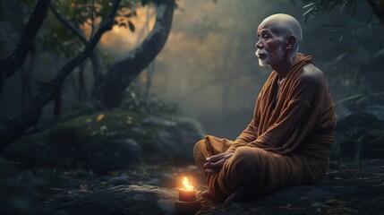 Monk meditating in the lotus position. Zen, spiritual well-being. The concept of awakening consciousness, enlightenment, insight, psychology. Generative AI