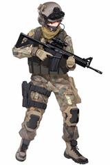 Fototapeta premium ガンナーの男性キャラクターの全身イラスト(AI generated image)