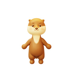Cute brown otter smiling, animal character in cartoon style. 3d render