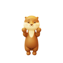 Brown otter smiling cute pose, animal character in cartoon style. 3d render