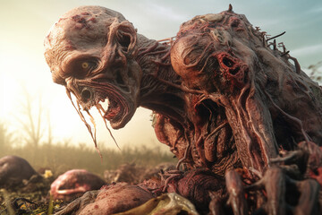 zombie, a horrible aggressive decomposing corpse, created by a neural network, Generative AI technology