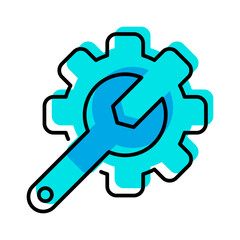 gear and wrench system industry outline icon vector illustration