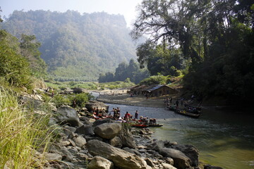 Bandarban, Bangladesh-8 Jan 2015: Sangu River in a the Jungle Village. BGB (Border Gaurd of...