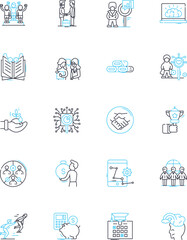 Metrics and tables linear icons set. Analytics, Metrics, Data, Table, Chart, Spreadsheet, Numbers line vector and concept signs. Performance,Metrics-driven,Report outline illustrations