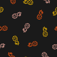 Seamless pattern with colorful pineapples and black background