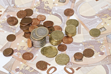 euro coins and banknotes