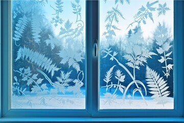 frosted window with a blue frame, creating a serene and calming atmosphere. Generative AI