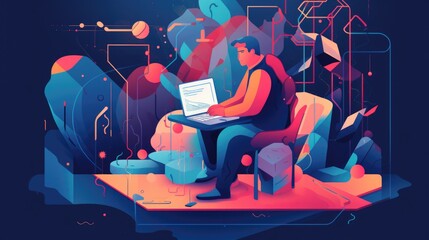 Remote Work: Symbolic metaphor blueprint with methodical visual configuration. Generative Ai