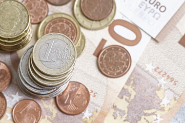 euro coins and banknotes