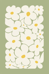 Abstract floral poster. Minimalist daisy flowers - retro 70s style, vintage floral background. Vector illustration.