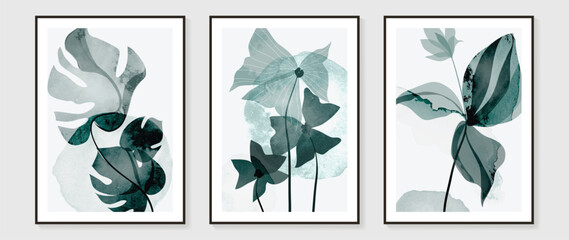 Botanical wall art vector set. Water color boho foliage line art drawing with abstract shape. Abstract Plant Art design for print, cover, wallpaper, Minimal and natural wall art.  © TWINS DESIGN STUDIO
