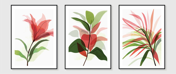 Botanical wall art vector set. Water color boho foliage line art drawing with abstract shape. Abstract Plant Art design for print, cover, wallpaper, Minimal and natural wall art.  © TWINS DESIGN STUDIO