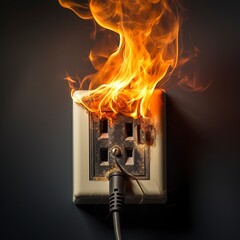 Electrical plug that is burning from a short circuit.