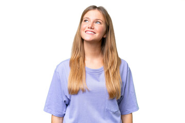 Fototapeta premium Young beautiful woman over isolated background thinking an idea while looking up