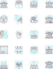 Consensus and agreement linear icons set. Harmony, Accordance, Unity, Agreement, Collaboration, Consensus, Compromise line vector and concept signs. Settlement,Conformity,Mutual understanding outline