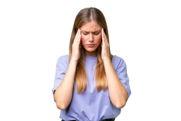 Young beautiful woman over isolated background with headache