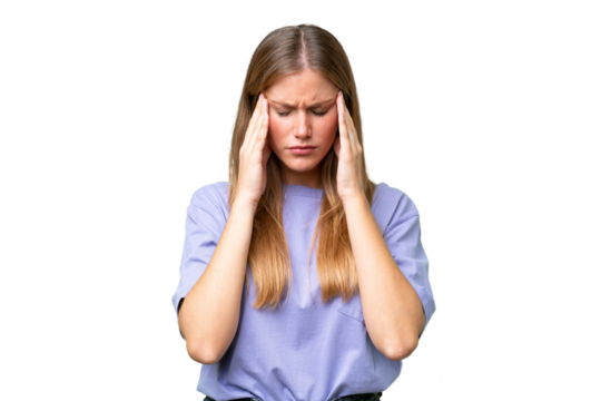 Young beautiful woman over isolated background with headache