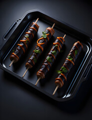 four pieces of sausage satay, generative ai, generative, ai
