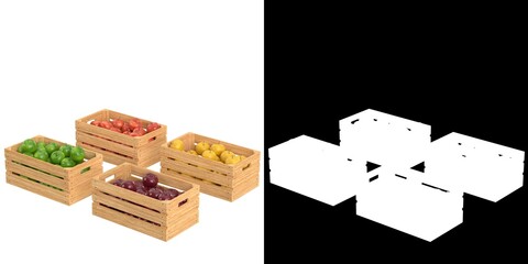 3D rendering illustration of apples in wooden crates