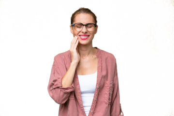 Young caucasian woman over isolated background with toothache