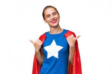 Super Hero caucasian woman over isolated background with thumbs up gesture and smiling