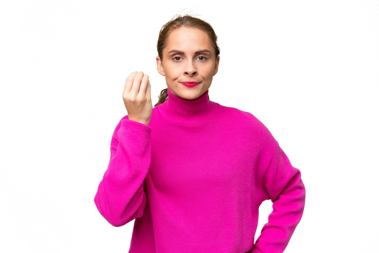 Young caucasian woman over isolated background making Italian gesture