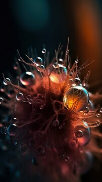 Beautiful abstract image of nebulous macro with glowing light, cellular level size, Generative Ai