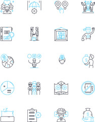 Professional development linear icons set. Skills, Training, Growth, Learning, Improvement, Career, Advancement line vector and concept signs. Education, Knowledge, Progression outline illustrations