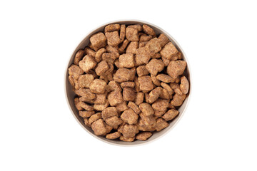 Chocolate corn snacks pads, dry breakfast in bowl on white