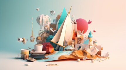 Digital Nomad: Conceptual metaphor illustration with clear visual hierarchy. Generative Ai