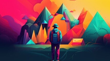 Fototapeta premium Digital Nomad: Symbolic metaphor blueprint with methodical visual configuration. Generative Ai
