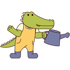 Crocodile Holding Plant Waterer Illustration