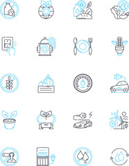 Environmentally-safe energy linear icons set. Renewable, Solar, Wind, Geothermal, Hydro, Biofuels, Green line vector and concept signs. Sustainable,Zero-emissions,Nontoxic outline Generative AI