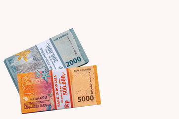 Indonesian money currency, Rupiah, isolated on white background