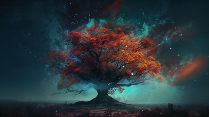 Fototapeta na wymiar Wallpaper - tree in the sky with stars / (design by AI & A86) 
