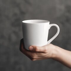 A mockup of a white coffee cup Held by a hand, created with Generative AI