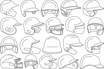 Baseball Helmet Outline Bundle,Clip Art