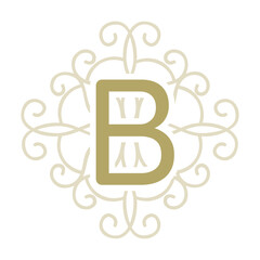 b letter inside swirl ornamental element, monogram