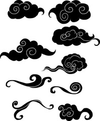 Chinese cloud vector for coloring book and printing on white background.Traditional Japanese cloud and wave for tattoo design idea.