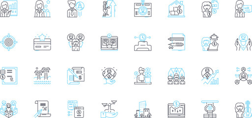 Employment and Bio linear icons set. Career, Resume, Job, Experience, Interview, Skills, Hiring line vector and concept signs. Training,Salary,Benefits outline illustrations Generative AI