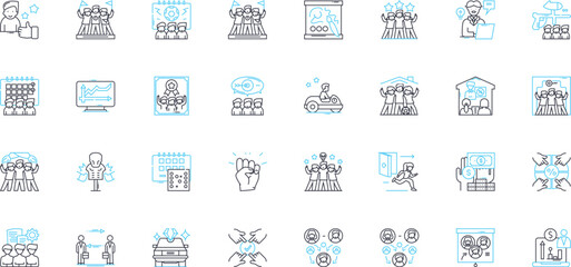 Collaboration partners linear icons set. Synergy, Alliance, Co-creation, Joint venture, Partnership, Cooperation, Teamwork line vector and concept signs. Alliance,Mutualism,Coordination Generative AI