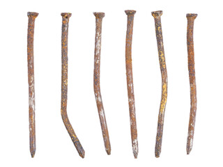 Old rusty nails close-up, isolated on transparent background