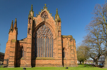 Carlisle Cathedral, Cumbria, UK under a blue spring sky