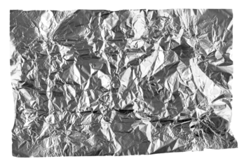 Crumpled foil paper, sheet isolated on white, PNG