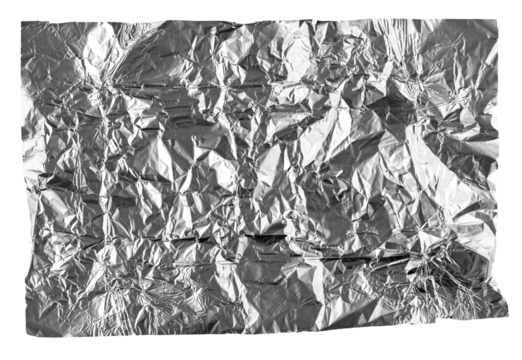 Crumpled foil paper, sheet isolated on white, PNG - Powered by Adobe