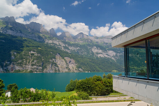 Panramic view of Lake Walensee, Kanton Glasurs, swiss Alps, Switzerland
