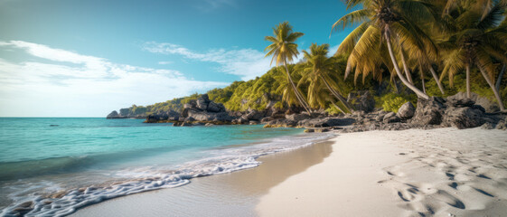 Tropical paradise beach with white sand and clear turquoise water, perfect destination for this summer, generative ai