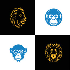 Animal icon-illustration set. Vector graphics silhouette monkeys and lions