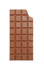 Bitten milk chocolate bar isolated on white, top view