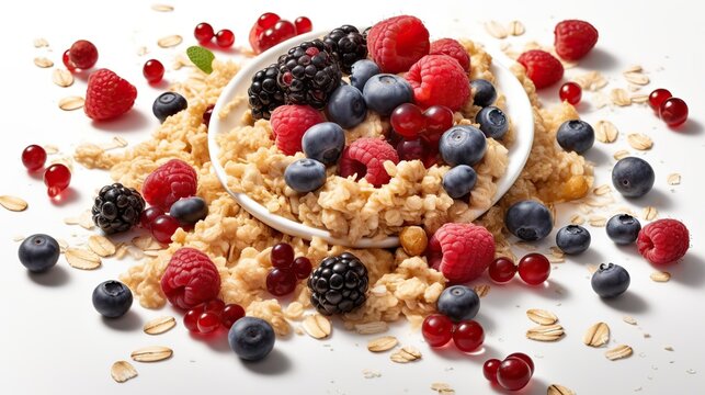 AI Generative. AI Generated. Photo of breakfast oat meal with berried. Healthy vegetarian food. Graphic Art